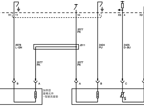 9年凯迪拉克凯雷德座椅加热模块电路图