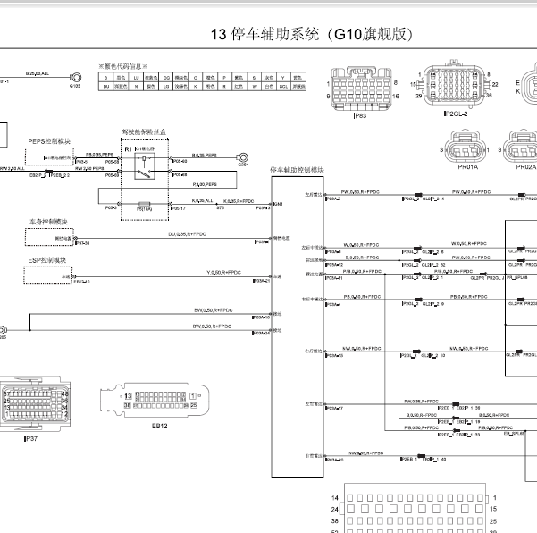 15年上汽大通G10倒车雷达线路图