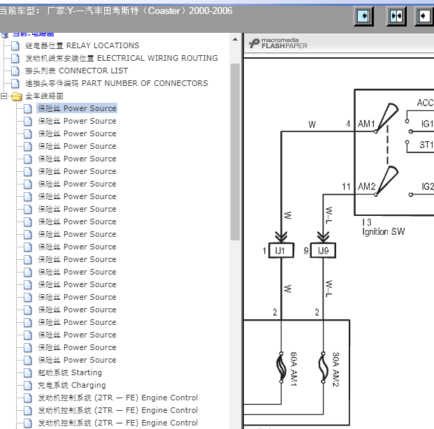 06年丰田考斯特电源电路图