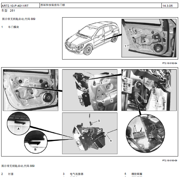 15年奔驰R400门锁拆装