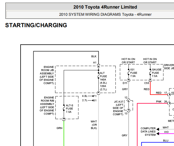 2010年丰田霸道发电机线路图