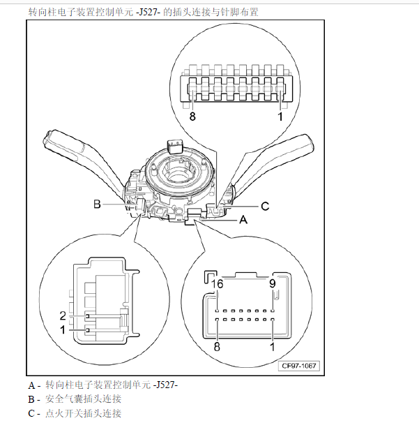 11年大众速腾转向柱模块针脚图