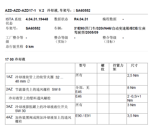 05年宝马320i节温器相关数据