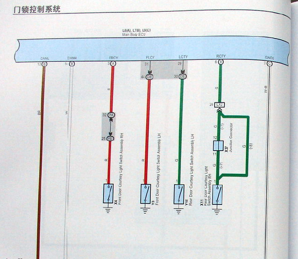 丰田皇冠门锁电路图