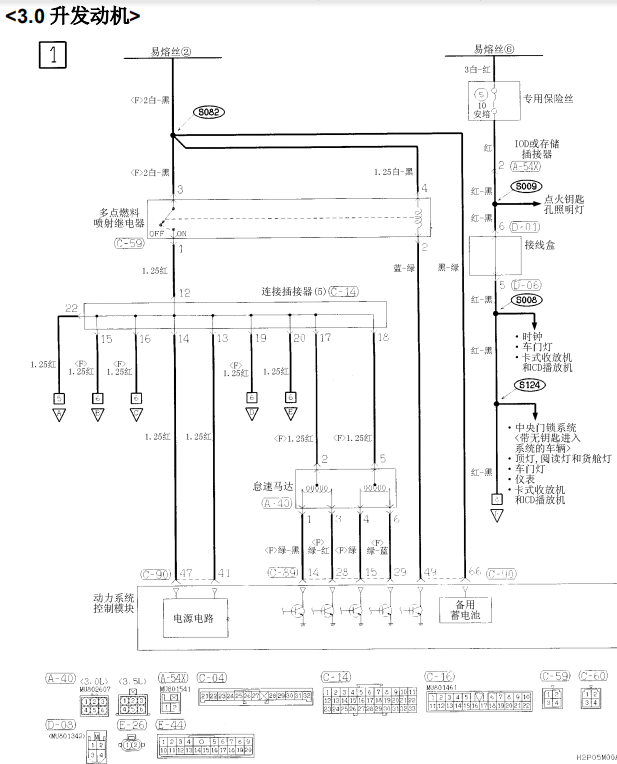 02年三菱帕杰罗发动机电路及针脚