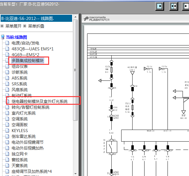 比亚迪S6车身系统线路图