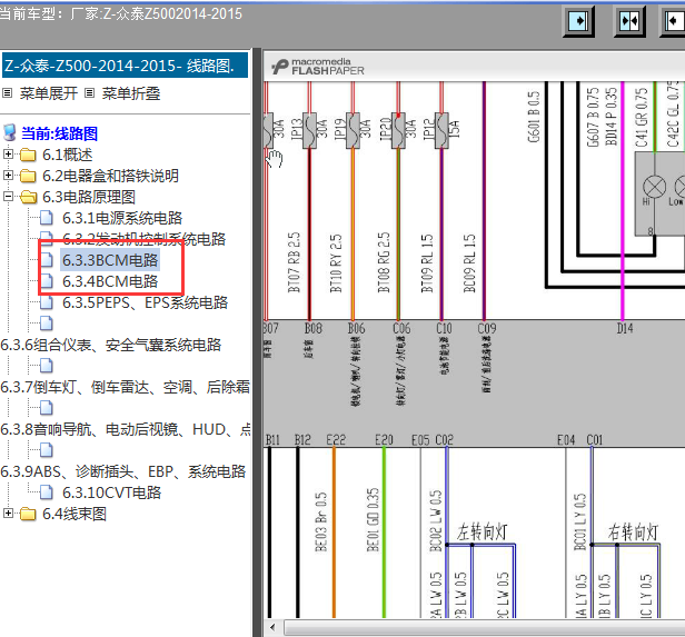14年众泰Z500车身线路图