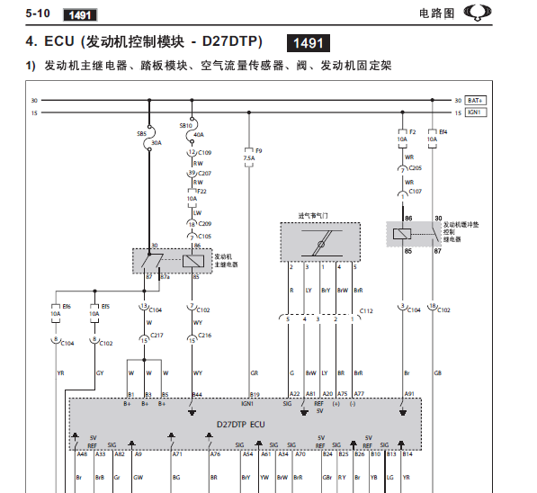 双龙D27DT发动机电路图
