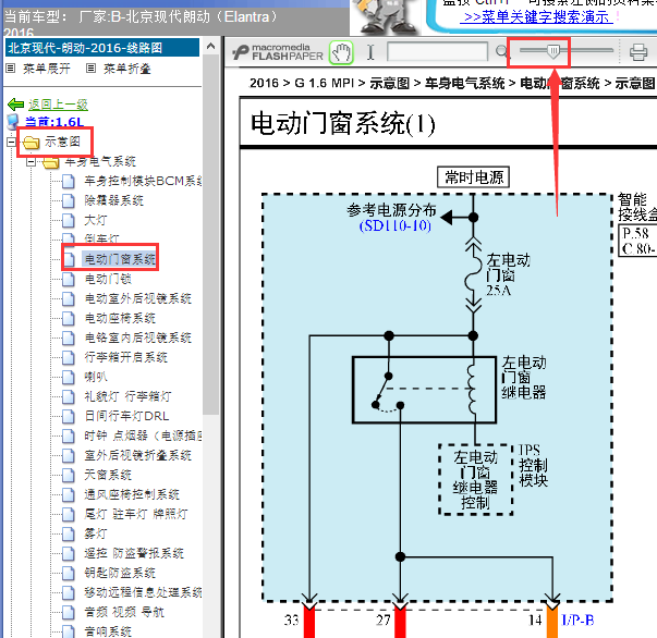 16年现代朗动车窗线路图