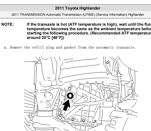 2011年丰田汉兰达变速箱维修手册