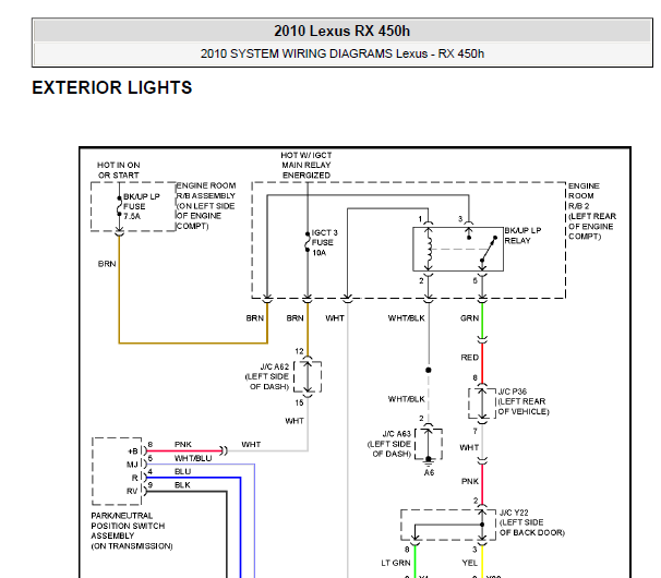 2010年雷克萨斯RX450H 灯光电路图
