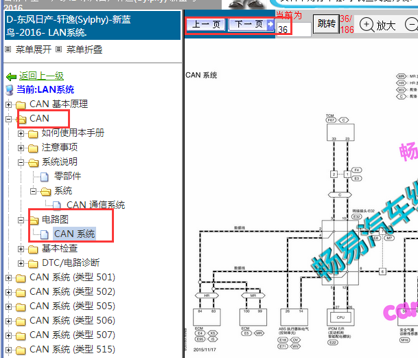 2016年日产轩逸网络通讯电路图