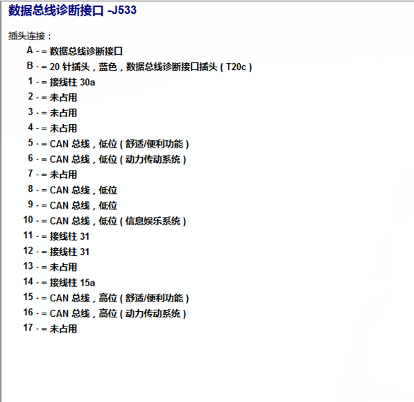 09年斯柯达明锐J533针脚定义