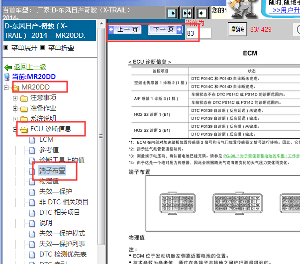 2014年日产奇骏发动机针脚资料