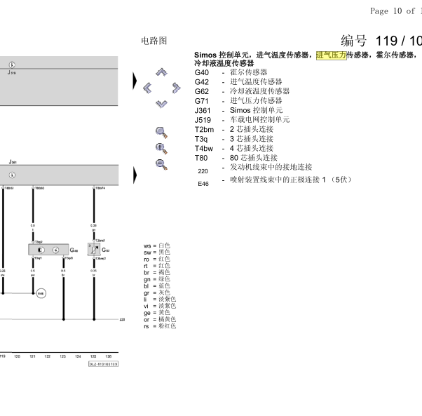 2009年大众BWH发动机进气压力线路图