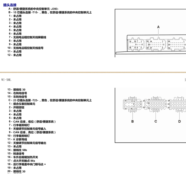 05年大众帕萨特舒适系统针脚定义