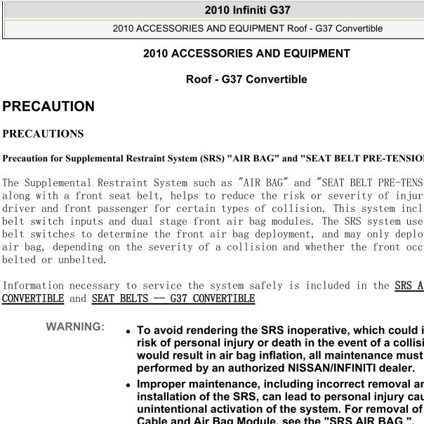 2010年英菲尼迪G37敞篷拆装