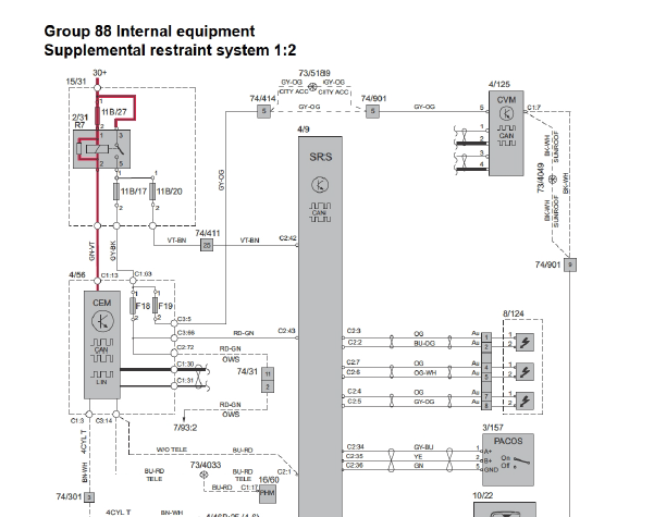 2015年沃尔沃S60气囊电路图