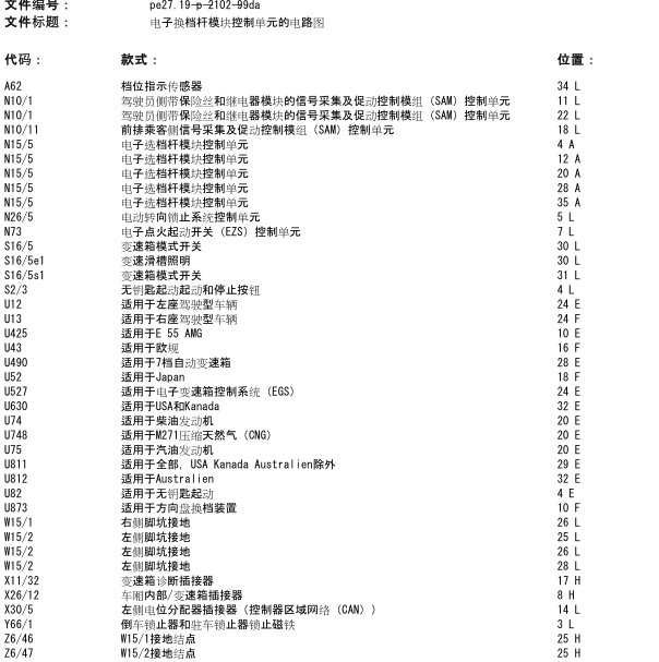 2003年奔驰E320电子选挡模块电路图