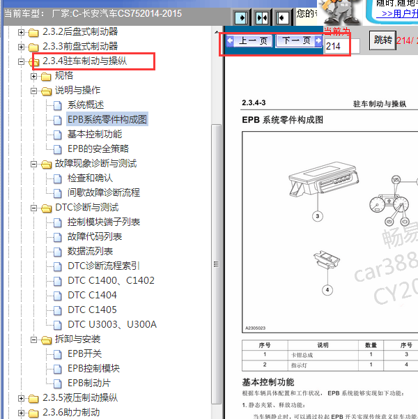 2014-2015年长安CS75电子手刹资料