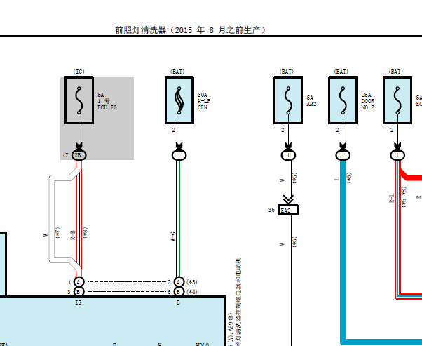2015年丰田酷路泽大灯清洗电路图