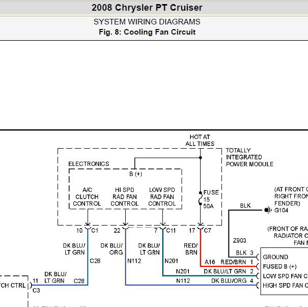 2008年克莱斯勒漫步者风扇电路图