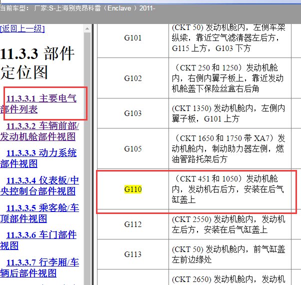 2011年别克昂科雷G110位置