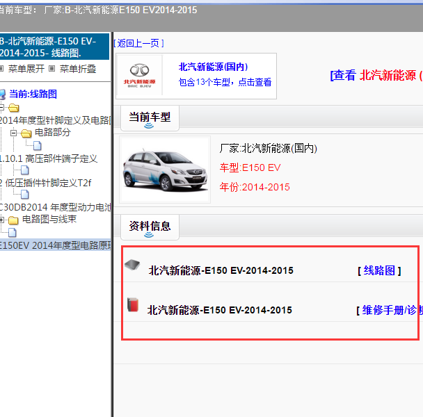 2014-2015年北汽E150EV电路图维修手册