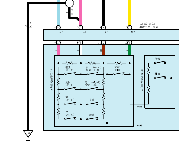 2012年丰田凯美瑞方向盘多功能按键线路图