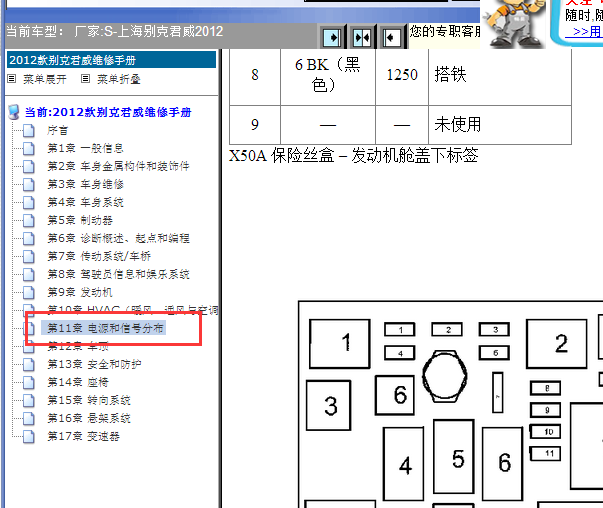 2012年别克君威保险丝继电器资料
