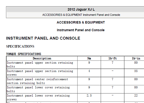 2012年捷豹XJL仪表台拆装资料