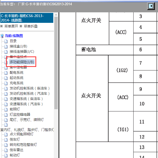 2013-2014年长丰猎豹CS6保险盒资料