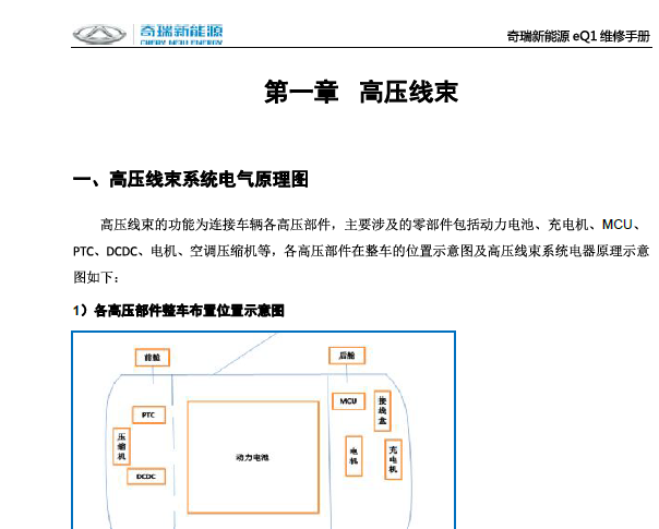 2017年奇瑞EQ混动部分维修手册资料