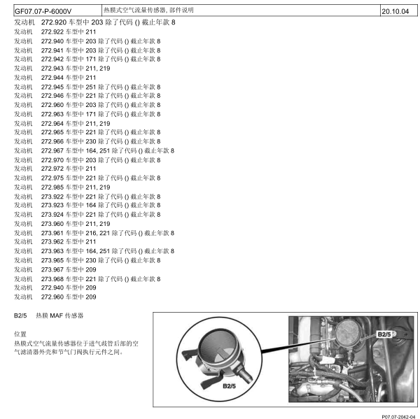 2008年奔驰S350空气流量计安装位置