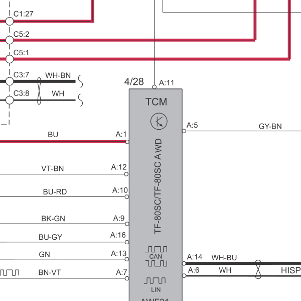 2014年沃尔沃V40变速箱电路图