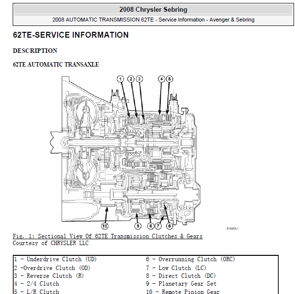 2008年克莱斯勒铂锐变速箱维修手册
