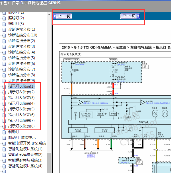 2015年起亚k4仪表电路图