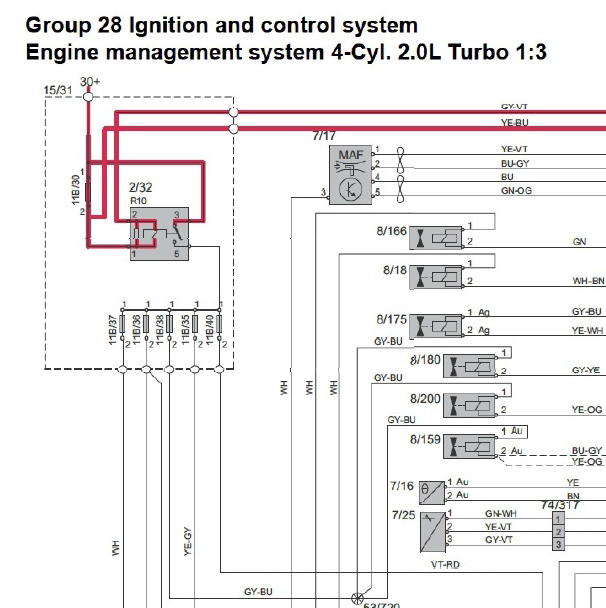沃尔沃S60 2.0发动机电路图