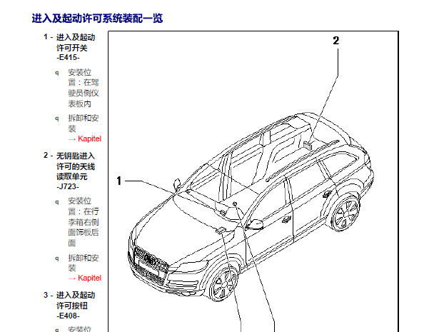 2010年奥迪Q7进入及启动许可系统拆装资料