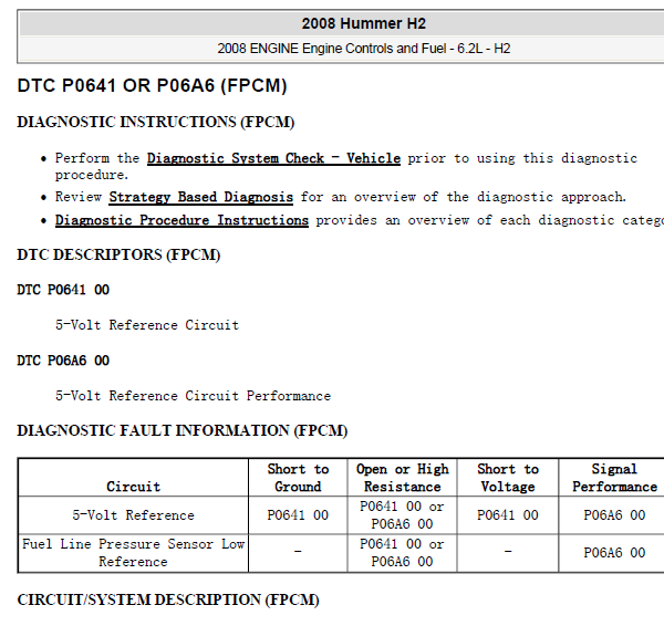 2008年悍马H2 P0641和P06A6