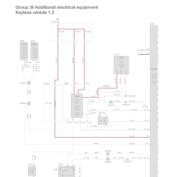 2015年沃尔沃S80L无钥匙电路图