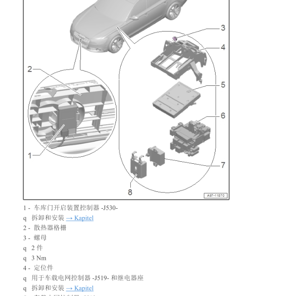 2014年奥迪A6 J519控制单元位置
