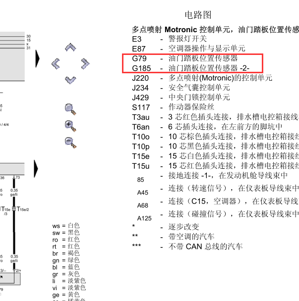 2002年奥迪A6油门踏板电路图