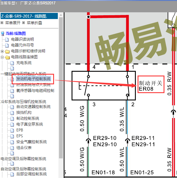 2017年众泰SR9 刹车开关电路图