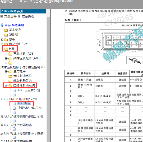 2010年马自达M6（睿翼）ABS针脚