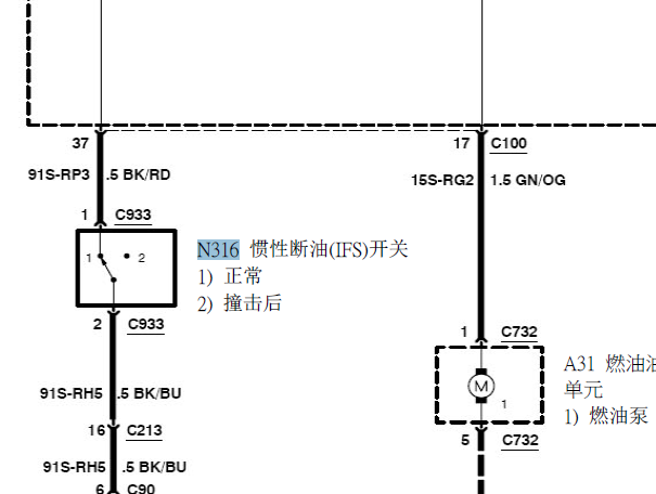 2014年福特福克斯N316惯性开关电路图