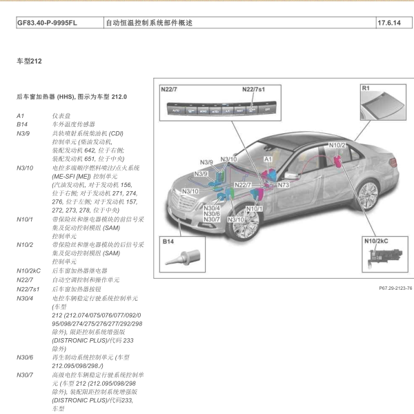 2014年奔驰E260L空调部件位置