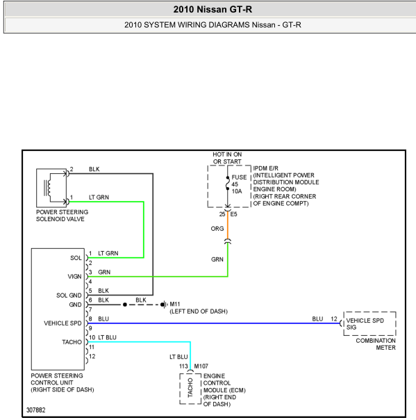 2010年日产GTR转向电路图