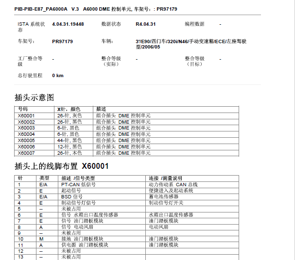 2006年宝马320i发动机电脑板针脚定义