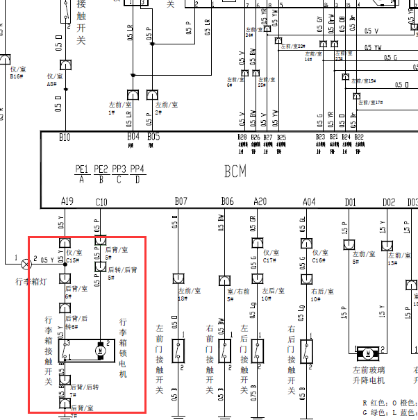 奇瑞风云2后备箱电机电路图.